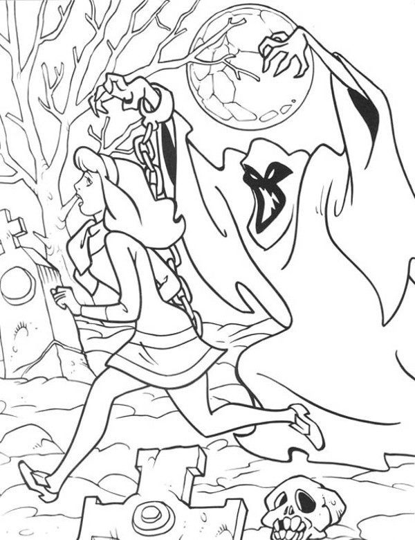Online coloring book: Coloring page a ghost chasing Daphne